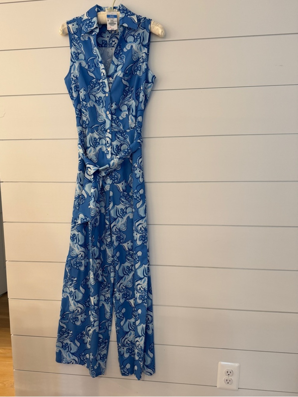 J. McLaughlin Blue Printed Sleeveless Collared Jumpsuit - Picture 3 of 5